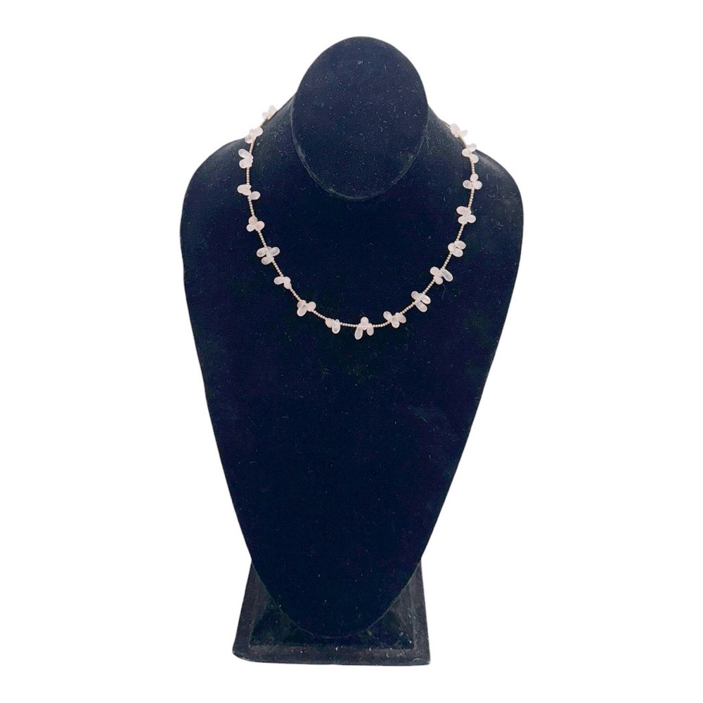 Silvertone & Rose Quartz Beaded Necklace - Picture 6 of 8